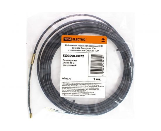 Нейлоновая кабельная протяжка TDM НКП диаметр 4 мм, длина 10 м, с наконечниками, черная SQ0590-0022 – изображение 2