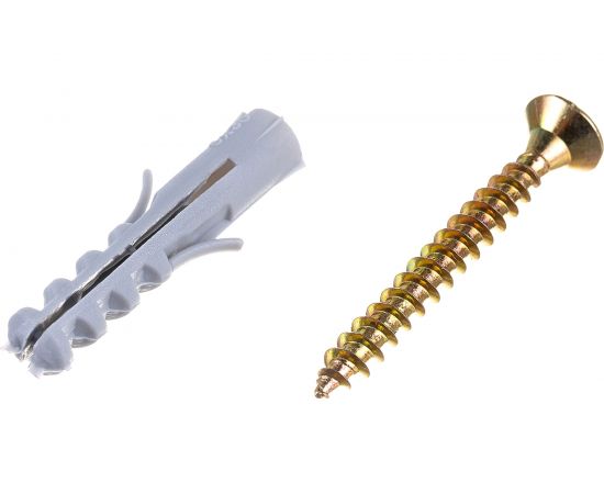 Набор для крепления ВИРТУОЗ дюбель 6x30, шуруп 4x35 потайная головка, желтый цинк, 150 шт. 550-00521 – изображение 2