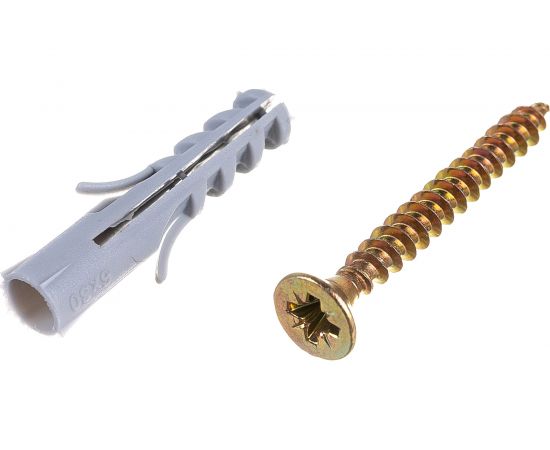 Набор для крепления ВИРТУОЗ дюбель 6x30, шуруп 4x35 потайная головка, желтый цинк, 150 шт. 550-00521 – изображение 3