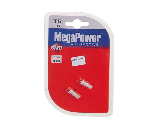 Автолампа MEGAPOWER T5 W2x4.6d 1 SMD 3528 WHITE блистер 2шт 6000K 18лм 12V 1 50 50113 