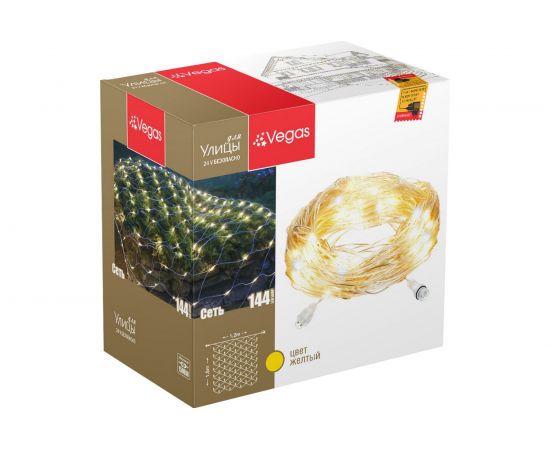 Электрогирлянда-конструктор Vegas Сеть 144 желтых LED ламп, прозрачный провод 55034 – изображение 2