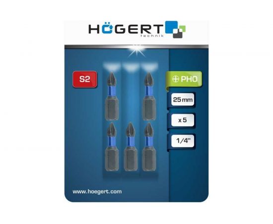 Биты ударные PH0, 25 мм, сталь S2, 5 шт HOEGERT TECHNIK HT1S120 – изображение 2