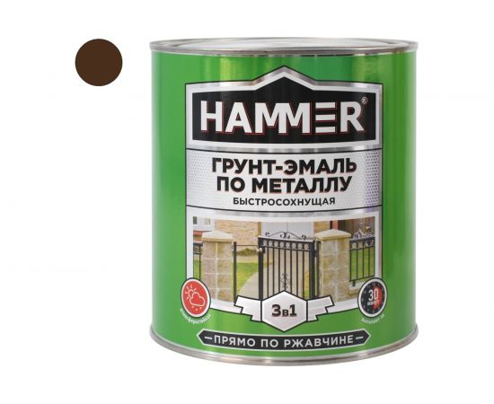 Грунт-эмаль по металлу HAMMER 3в1 б/с шоколадная 2,7 кг ЭК000132856 – изображение 2