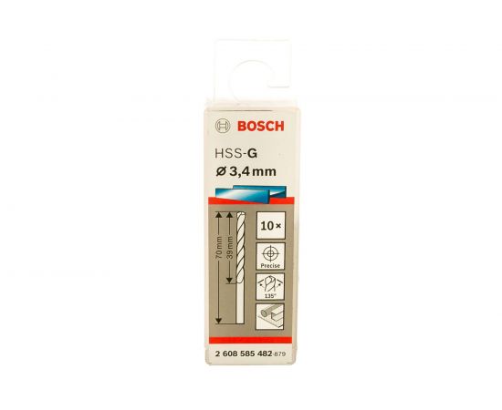 Сверло HSS-G Standardline (10 шт; 3.4х70 мм; HSS) по металлу Bosch 2608585482 – изображение 2