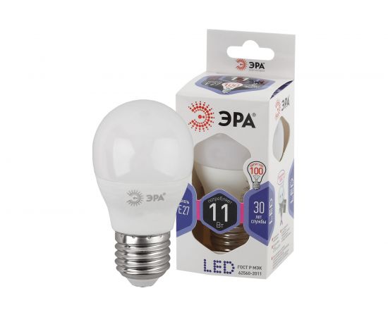 Светодиодная лампа ЭРА LED P45-11W-860-E27, шар, холодный Б0032991 – изображение 4
