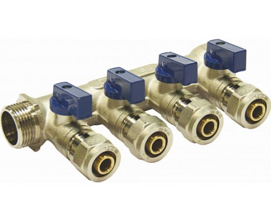 Коллектор СТМ 4 выхода, 3/4x16, с шаровыми кранами для м/п труб C4MP3416 