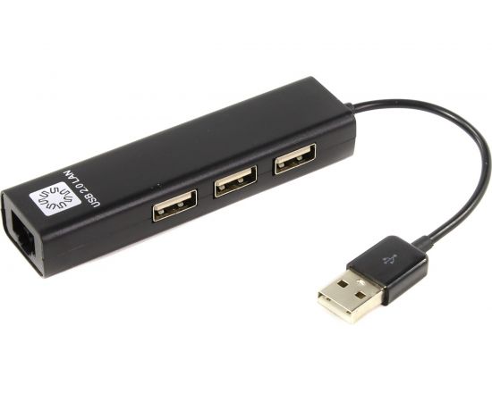 Сетевая карта 3хпортовый USB разветвитель 5bites USB2.0 RJ45 100мегабит 10см UA2-45-06BK 