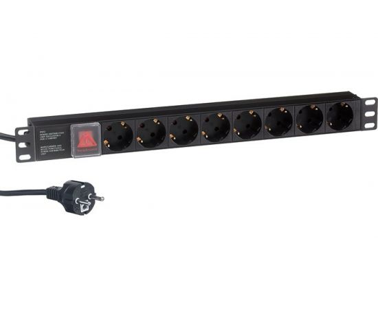 Блок розеток ExeGate ServerPro PDU-19H802 Al-8S-EU1.8CU-SW, 19, 1U, алюминий, 8Schuko, евро, 1.8м 280841 
