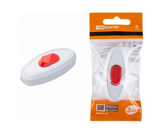 Выключатель на шнур TDM 6А, 250В, белый с красной кнопкой SQ1806-0221 