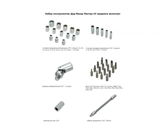 Набор инструментов Дед Макар Мастер 43 предмета МР-43 12 00-00015134 – изображение 7