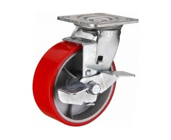 Колесо большегрузное полиуретановое поворотное с тормозом SCPB55 125 мм MFK-TORG 1044125 