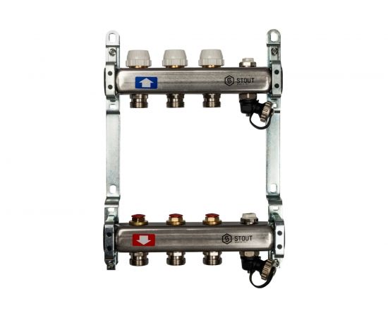 Коллектор из нержавеющей стали без расходомеров, с клапаном выпуска воздуха и сливом STOUT 3 выхода SMS-0932-000003 