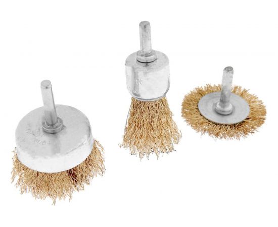 Набор щеток металлических (3 шт; плоская 50 мм; чашки 25, 50 мм) для дрели TUNDRA 1032391 – изображение 2