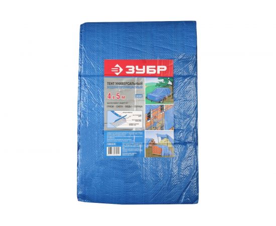 Универсальный тент-полотно Зубр из тканого двухслойного полимера с люверсами водонепроницаемый 4х5 м 12550-04-05 – изображение 4