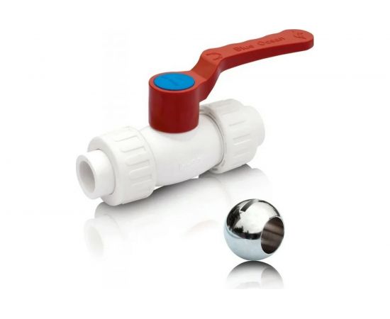 Шаровой кран Blue Ocean полипропиленовый (шар латунь) с 2 сгонами ГВС - 32 PPRF/BVUA-HW-1/PPR(W)-32 