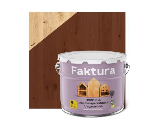 Защитно-декоративное покрытие FAKTURA с льняным маслом и ионами серебра, махагон, ведро 9л, 208468 