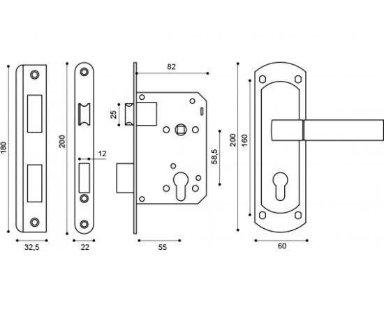 Врезной цилиндровый замок PUNTO KIT P25 5558 ORION AB W/B 41725 – изображение 2