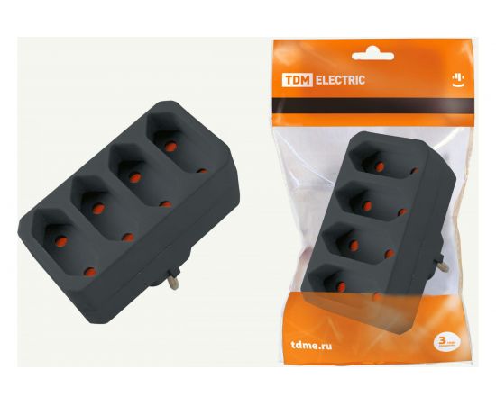 Блок на 4 гнезда TDM 2П 2,5 А, 250 B, под плоскую вилку, черный SQ1806-0303 