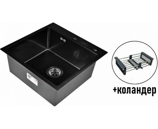 Мойка из нержавеющей стали WISENT с PVD-покрытием, с коландером WXS35050B/302644B/GER010 