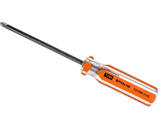 Отвертка TDM крестовая, прозрачная рукоятка, углеродистая сталь, тип PH2x100 мм, серия Гранит SQ1006-2105 