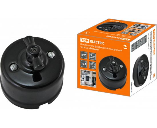 Поворотный выключатель TDM фарфоровый с ручкой бантик 10А черный «Болонь» SQ1820-0002 