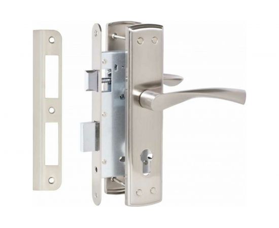 Врезной замок VETTORE 7255-4 SN в комплекте с ручкой, сатин 20281 