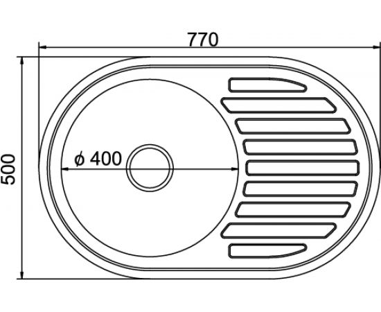 Мойка mixline овальная, 50х77х18 см, 0.8, левый выпуск 3 1/2, с сифоном 533709 – изображение 2