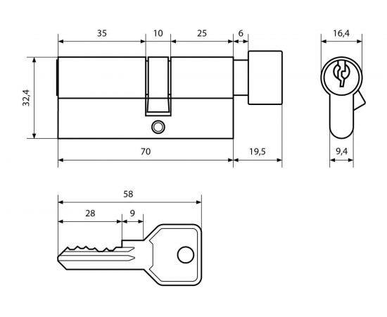 Цилиндровый механизм Стандарт (английский ключ; вертушка) 11115 – изображение 2