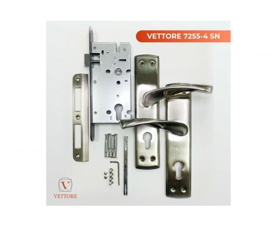 Врезной замок VETTORE 7255-4 SN в комплекте с ручкой, сатин 20281 – изображение 2