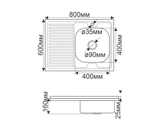 Мойка MELANA 8060 R 0,8/180 ДЕКОР накладная, прямоугольная с сифоном 096Dt R 10 – изображение 2
