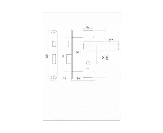Врезной замок VETTORE 7255-4 SN в комплекте с ручкой, сатин 20281 – изображение 3