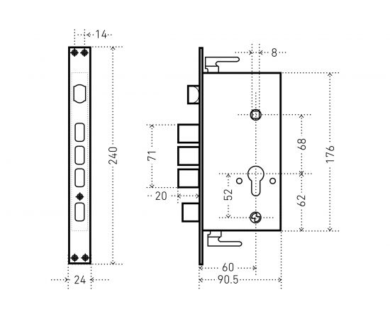 Врезной замок без ручек для металлических дверей Аллюр ЗВ1-09А без цилиндрового механизма 1559 – изображение 3