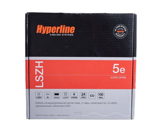 Кабель Hyperline UUTP4-C5E-S24-IN-LSZH-BK-100 (100 м) витая пара, неэкранированный, U/UTP, категория 5e, 4 пары (24 AWG), одножильный (solid), LSZH, нг(А)-HF, -20C – +75C, черный - гарантия: – изображение 5