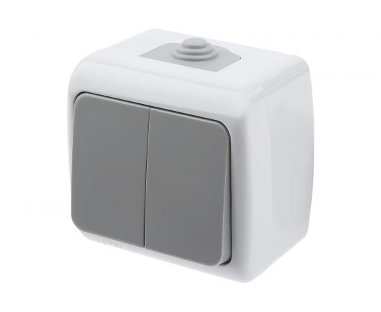 Выключатель Intro Atlantic 5-104-03 двойной 10А-250В IP54 открытой установки серый Б0050943 