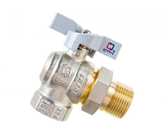 Шаровой угловой кран для воды СТМ СТАНДАРТ 3/4"", с накидной гайкой, бабочка CWALM034 