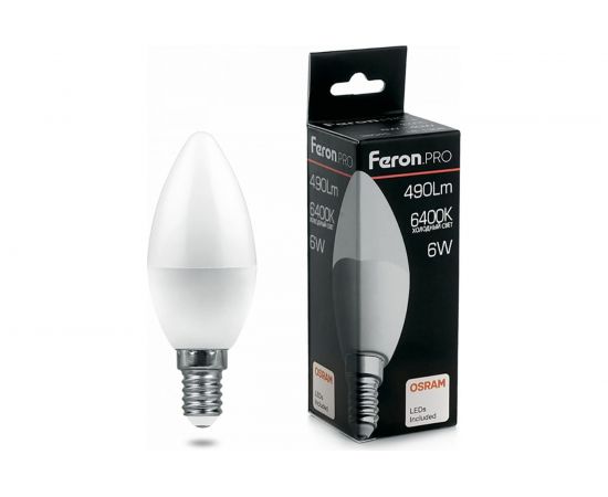 Светодиодная лампа FERON PRO LB-1306 Свеча E14 6W 6400K OSRAM LED 38046 