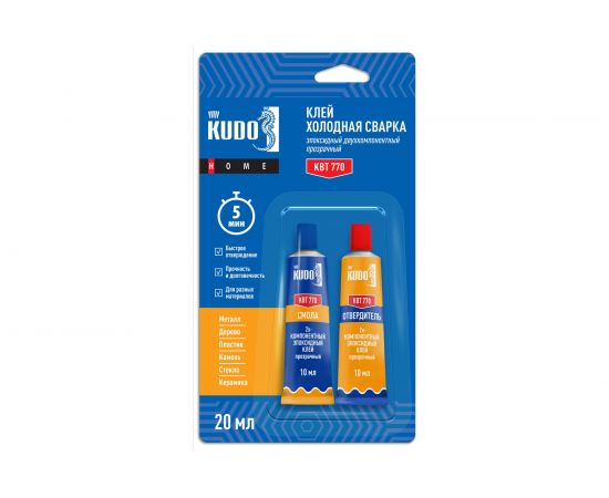 Клей эпоксидный двухкомпонентный прозрачный KUDO HOME, 20 мл KBT-770 