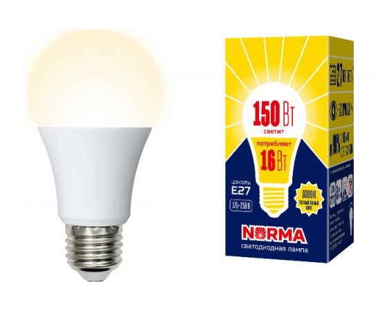 Светодиодная лампа Volpe. Форма A, матовая. Серия Norma LED-A60-16W/WW/E27/FR/NR UL-00004027 