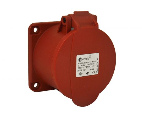 Кабельная панельная розетка TP Electric Зажимные контакты 32A, 400В, 3P+N+E, IP 44 3007-321-1670 