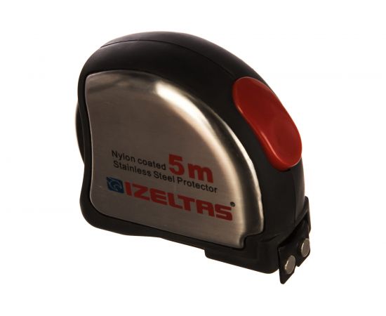 Рулетка, прорезиненный хромированный корпус, с поясным зажимом 5м IZELTAS 0588150015 