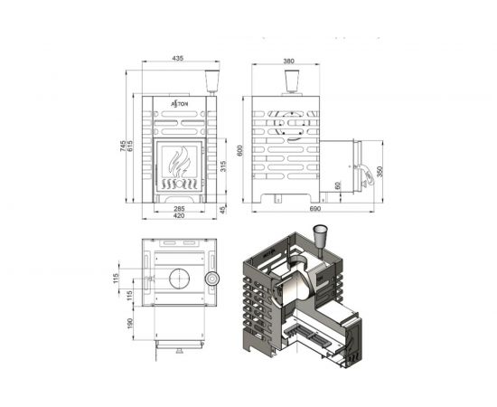Печь для бани Везувий ASTON 12 INOX стекло 4610094714569 – изображение 3
