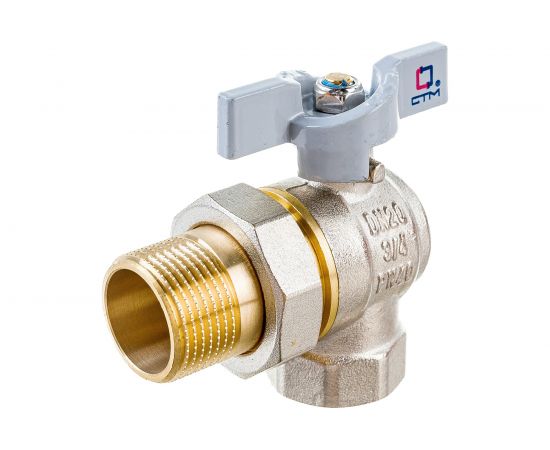 Шаровой угловой кран для воды СТМ СТАНДАРТ 3/4"", с накидной гайкой, бабочка CWALM034 – изображение 3