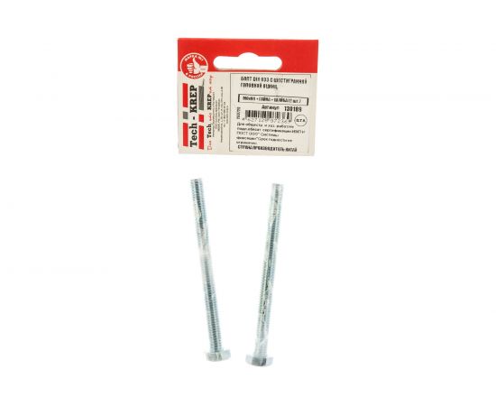 Болт Tech-Krep DIN933 с шестигранной головкой, оцинкованный М8х90 + гайка + шайба 2 шт - пакет 130189 – изображение 3