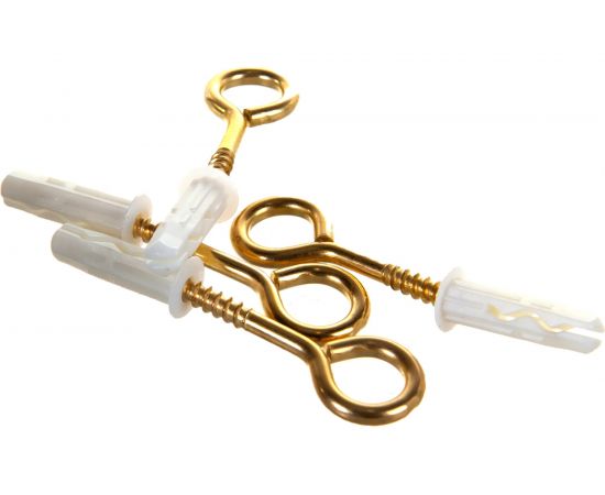 Петля-шуруп ЕВРОПАРТНЕР латунир. L25 x d4,1 x O10 в компл. c дюбелем MULTI 6x25 4шт. MP 308 17 – изображение 3