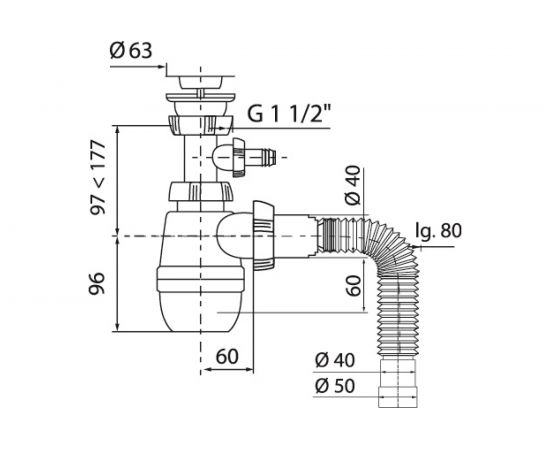 Сифон для раковины Wirquin Минор с выпуском, отводом для стиральной машины 30987141 – изображение 4