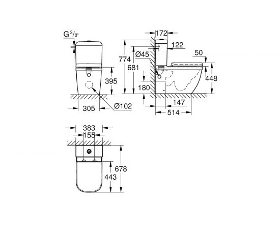 Напольный унитаз Grohe Euro Ceramic комплект: безободковая чаша, бачок, сиденье 39462000 – изображение 5