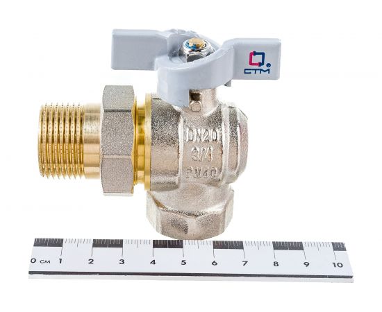 Шаровой угловой кран для воды СТМ СТАНДАРТ 3/4"", с накидной гайкой, бабочка CWALM034 – изображение 5