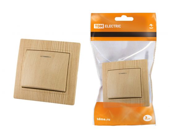 1-клавишный выключатель с подсветкой TDM ЭКО 10А, сосна, Таймыр SQ1814-0204 