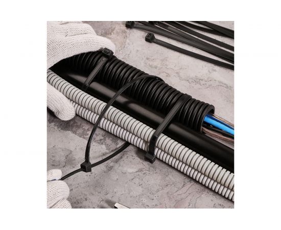 Нейлоновая хомут-стяжка с тройным замком REXANT 400x7,6 мм, черная, упаковка 100 шт. 67-0401-8 – изображение 3