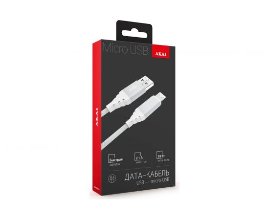 Дата-кабель AKAI USB А-microUSB, белый CBL208WT – изображение 3